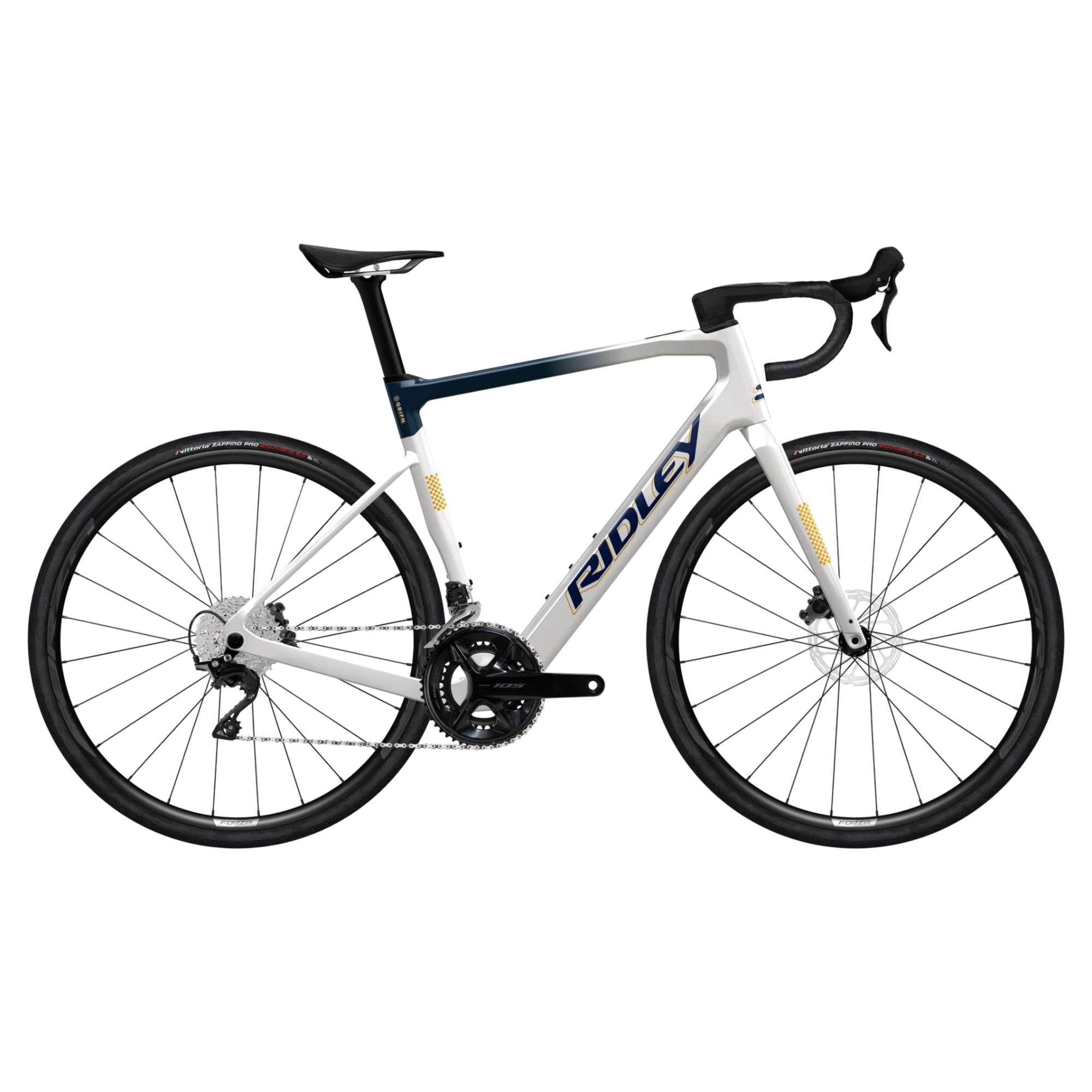 ridley-e-grifn-road-105-2×12-pearl-white-jeans-blue-metallic-honey-gold Ridley E-Grifn Road, Shimano 105 2x12, Pearl White/Jeans Blue Metallic / Honey Gold